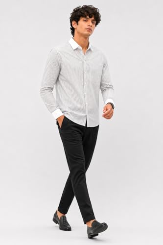 Image of Men's Striped Casual Shirt | White Collar & White Cuff Design | Full Sleeve Cotton Blend Shirt for Men | Slim Fit Stylish Casual Wear