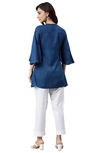 Image of Janasya Women's Blue Rayon Tunic