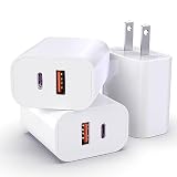 USB C Charger Block, 3Pack for iPhone Charger Block, 20W Dual Port PD+QC, Power Wall USB Adapter, Fast Type C Charging Plug for iPhone 17,16,15,14,13,12,11, Pro Max, XS, XR, X, Samsung Galaxy Phone