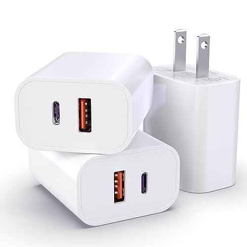 USB C Block, for iPhone Charger Block, 20W Dual Port PD+QC, Power Wall USB Adapter, Fast Type C Charging Plug for iPhone 15/14/13/12/11/Pro Max/XS/XR/X, Samsung Galaxy, LG and More-3Pack