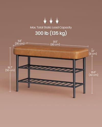 Image of VASAGLE Shoe Bench, Synthetic Leather with Stitching, Loads 300 lb