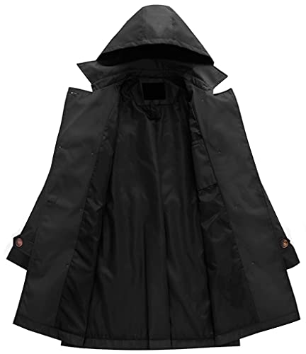 Chrisuno Women'S Classic Oversized Hooded Windbreaker Rain Jacket Loose Coat Trench Coat Plus Size Black Xl thumb #2