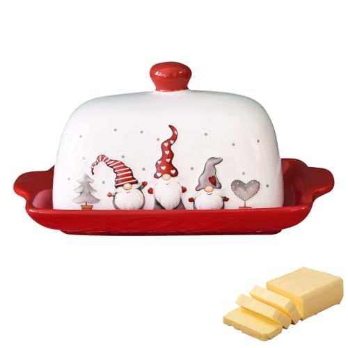 Butterdose Keramik mit Deckel, Butterglocke mit Weihnachtsmann...