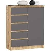 AKORD Commode K 160 cm 4 Tiroirs et 2 Portes pour Le Salon| Chambre | Bureau | Bureau Design Moderne | Fonctionnel Panneau Stratifié 16mm | Chêne Artisan/Gris Graphite