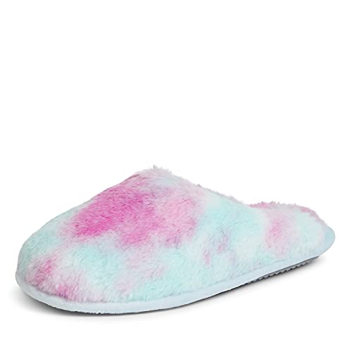 Dearfoams Women's Bailey Plush faux faux fur Scuff Slipper, Multi Tie Dye, Medium