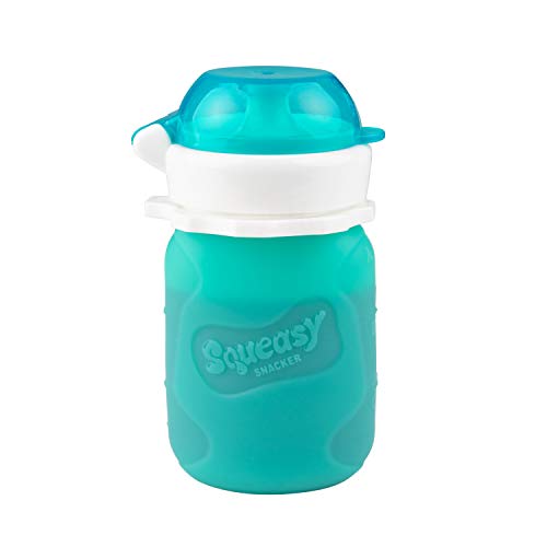 Image of Aqua 3.5 oz Squeasy Snacker Spill Proof Silicone Reusable Food Pouch - for Both Soft Foods and Liquids - Water, Apple Sauce, Yogurt, Smoothies, Baby Food - Dishwasher Safe
