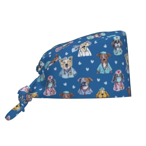 Image of Working Cap Scrub Cap with Sweatband Adjustable Unisex Tie Back Hat for Cleaning Farm Nursing