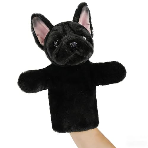 JUSTQUNSEEN Animal Hand Puppet Plush Dog Toy for Kids Interactive Storytelling Educational Pretend Play Puppet Classroom and Home Birthday French Bulldog