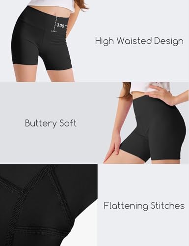 3 Pack Girls 4'' High Waisted Black Biker Shorts, Athletic Running Yoga Shorts for Kids Teen4