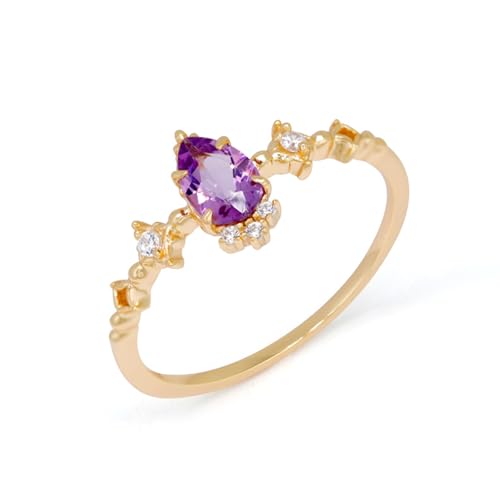 Stfery Anillo de oro de 18 quilates para mujer, oro auténtico, Amatista, tamaño 65 (20,7)