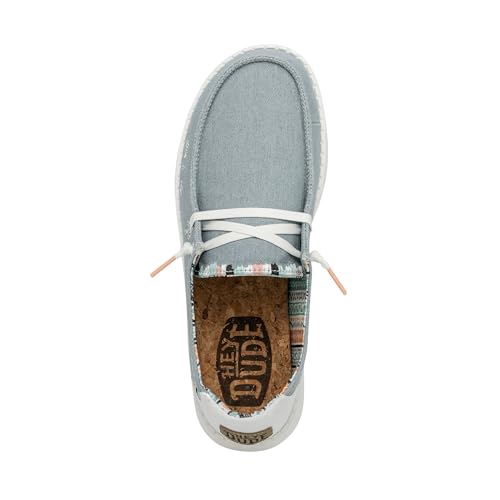Image of HEYDUDE Women's Wendy Boho Slip On Shoe, Light Denim Size 4 | Lightweight Casual Loafer with Memory Foam Insole