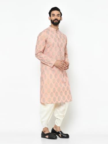 Image of KISAH Men's Kurta Dhoti Set, Cotton Blend, Printed Mandarin Colla Regular Fitr Long Sleeves