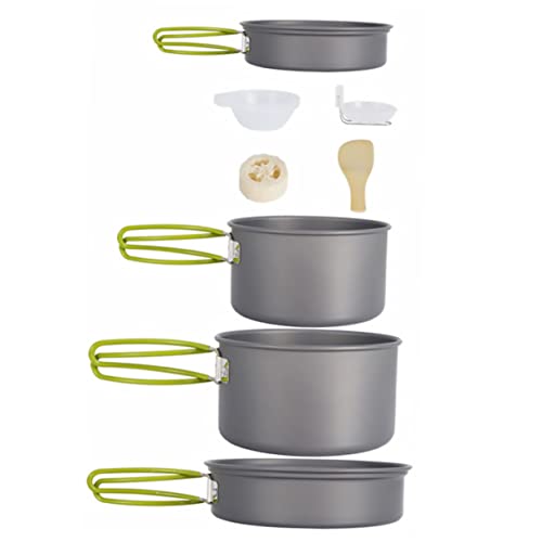 VICASKY 1 Set Portable Picnic Cooking Nonstick Camping Cookware Kit for Outdoor Cooking Includes Medium Large Frying Pans Small Frying Pan Bowls Spatula for Hiking Fishing Trips Black