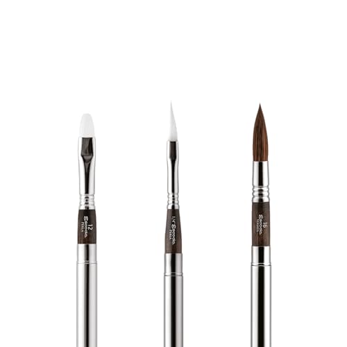 Image of Escoda | Watercolour | Black Travel Set | Size 1 /4,12,16 | 3 Brushes | Synthetic Kolinsky + White Toray | Bright + Dagger Striper + Round Pointed