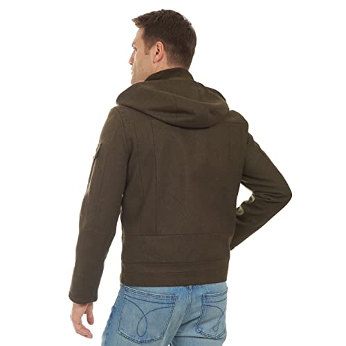 Image of mens Wool Blend Zip Front Hooded Jacket