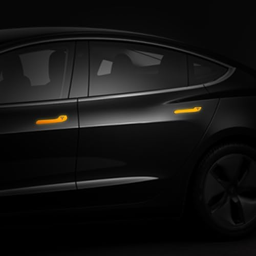 Image of IPG Compatible for Model 3 / Model Y /Juniper Door Handle Decal Sticker Wrap Kit (Set of 4) with Tesla Logo Personalize Your Tesla (Reflective Series - Yellow)