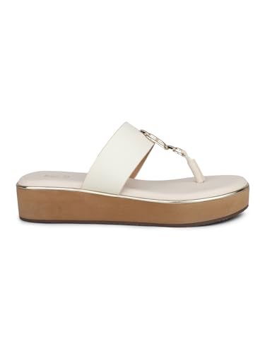 Image of Inc.5 Women Cream and Gold-Toned Open Toe Comfort Sandals with Buckles
