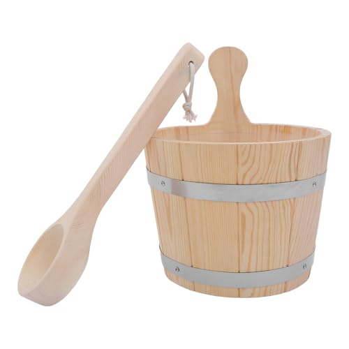 WRITWAA 5L Wooden Sauna Bucket with Wood Scoop Ladle Steam Room Spa Watering Barrel for Sauna Shower and Bathing Accessories for Relaxation
