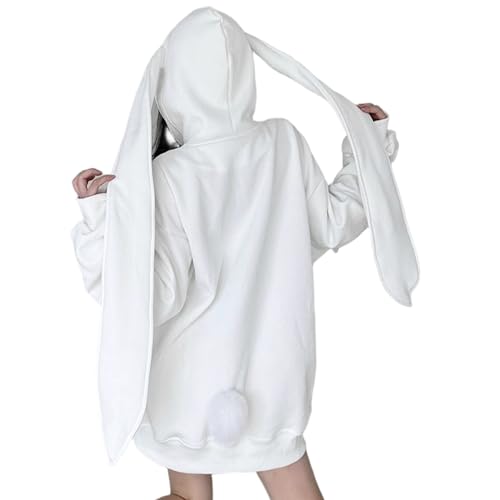 Sudadera con Capucha Kawaii, Chaqueta de Conejito con Orejas largas, Sudadera con Capucha Y2K de Manga Larga con Cremallera y Bolsillos, Sudaderas Casuales, Disfraz de Halloween de Estilo Lindo