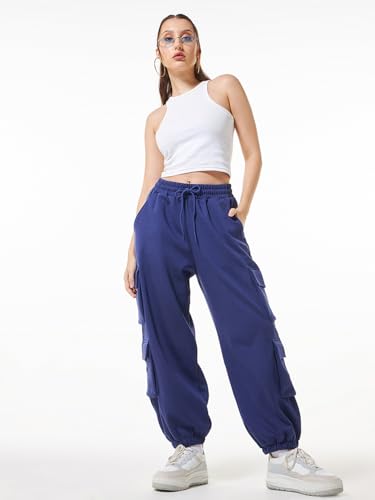Image of Bewakoof Women's Fleece Super Loose Fit Joggers|Bewakoof Heavy Duty 1.0 | Track pants for woman | Lower for women | Multipurpose | Activewear | Utility Pockets | Lightweight & Flexible Elastic Waist | Casual Joggers | Loose Fit