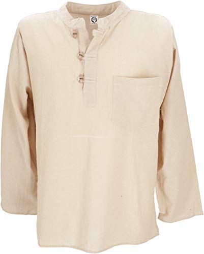 Guru-Shop, Camicia da Pesca Nepal, Camicia Hippie Goa, Camicia Yoga, Camicia Casual, Beige, Cotone, Dimensione Indumenti:M, Camicie