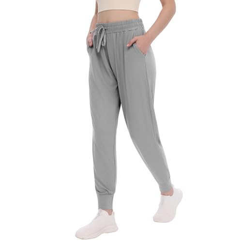TNNZEET Women's Joggers with Pockets - High Waisted Sweatpants Tapered Leg Drawstring Lightweight Athletic Pants