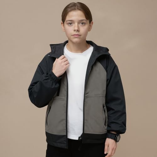 Boys Girls Waterproof Rain Jacket Lightweight Full Zipper Windbreaker Hooded Coat Vintage Outwear Fall Winter4