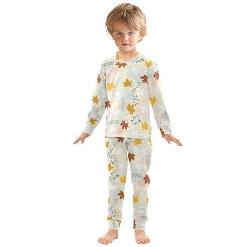 Pajama Sets Long Sleeve Autumn Leaves Pattern Design Soft Comfy Sleepwear 2 Piece PJS 3-8T2