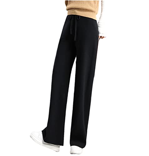 Pantalon en laine contre le froid hivernal avec coupe haute drapée anti-froissement en noir