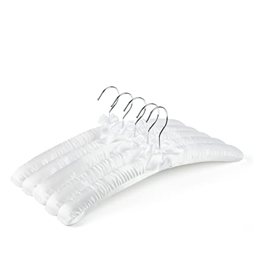 Tech Deals 🔥 Amber Home 17 Inch Large White Satin Padded Hangers for Women Clothing 5 Pack, Anti Slip Cushioned Hangers for Sweaters, Silk Hangers Fancy Dress Hangers for Wedding, Delicate Cashmere (White, 5)