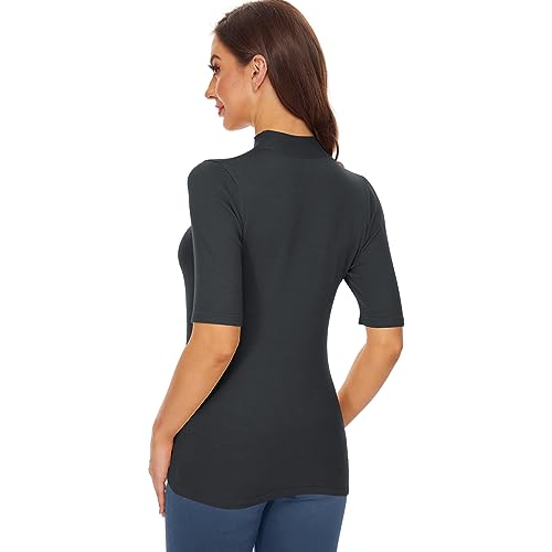 Image of Anbenser Women's Short Sleeve Mock Pullover Sweater Knit Jersey Top Slim Fit