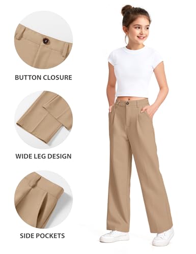 Image of Girls Dress Pants Wide Leg Uniform Pants for Girls Preppy Clothes Size 7-14 Years