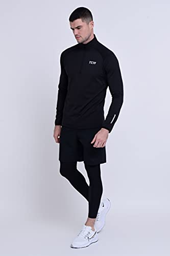 TCA Men's Winter Run Half-Zip Long Sleeve Running ReflectiveTraining Workout Outdoor Athletic Top - Black Stealth, L - Image 4
