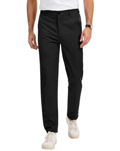 LVCBL Homme Pantalon Chino plissé, Infroissable, Coupe Classique Noir M