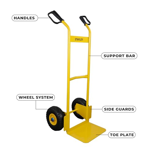 Image of STANLEY SXWT-HT522 Steel Handtruck, 200kg Load Capacity, Ergonomic Handle & Inbuilt Hand Grip with Knuckle Protection, Ideal for Moving Heavy Loads, Boxes & Furniture, Dimensions: 52x49x119 cm