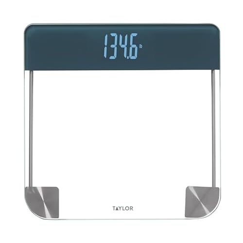 Taylor Báscula digital de baño de cristal, pantalla de desaparición para peso corporal, color azul cian Taylor Báscula digital de baño de cristal, pantalla de desaparición para peso corporal, color azul cian