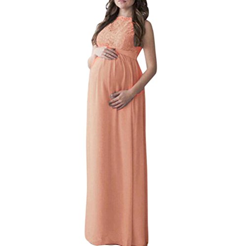 Maternity Dress,2018 Elegant Pregnant Women Lace Long Maxi Maternity Gown Photography Props Maternity Dress for Photoshoot (Orange, M)