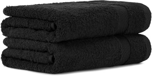 capocica Serviettes de Bain en Coton, Noir, Lot de 2, Grande Taille