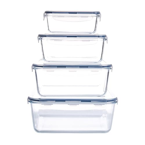 HUSANMP Extra Large Glass Food Storage Containers with Lids, Set-8-Piece Big Size Food Storage Box, Ideal for Storing Food, Vegetables, Fruits, Baking Cake & lot of other Tasty Food (Rectangular)