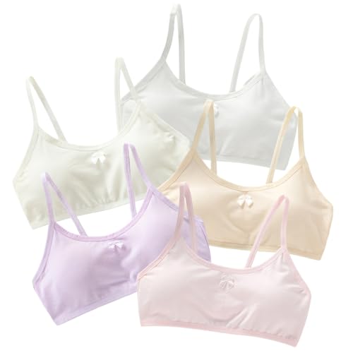 Opiniones de Sujetadores deportivos para Niña más recomendados. 45 5 piezas de sujetador deportivo para niñas, sujetadores coloridos de algodón para adolescentes, sin cables, cómodos y transpirables para capas diarias, ropa escolar, clases...