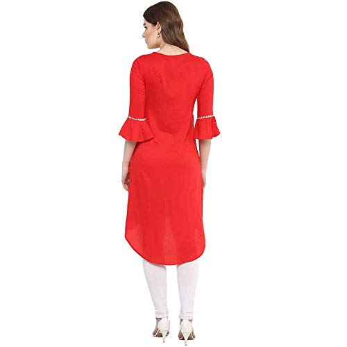 Image of STOP to start Women's Crepe Straight Kurta (205265233 Red Extra Large)
