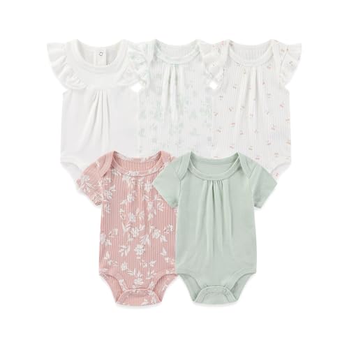 Image of MAMIMAKA Newborn Baby Short Sleeve Bodysuits Cotton One-Piece Baby Boy Girl Clothes 5-Pack