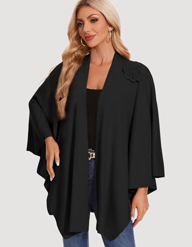 PULI Womens Elegant Cross Front Shawl Wraps Floral Wraps Soft Ponchos Cape Warm Travel Shawls2