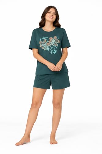 Image of Duchess Women's Cotton Printed Night Suit Set of Top & Shorts Pajama Set
