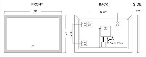 image for PRO MIRROR 36x28 inch Dimmable LED Lighted Bathroom Wall Mounted Vanit