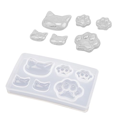 Ideen mit Herz Molde de silicona | cabezas de gato y patas | para 3 cabezas y 3 patas en diferentes tamaños | para resina epoxi, barniz UV o yeso | moldeo | apto para alimentos