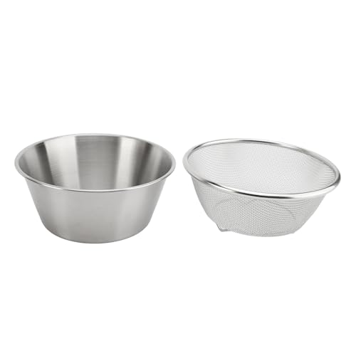 Colador de acero inoxidable para cocina, colador de arroz con tazón para mezclar colador de malla fina para lavar verduras, frutas, arroz (2 unidades)
