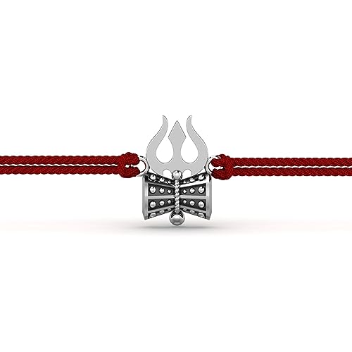 Image of KuberBox 925 Sterling Silver Trishul-Damru Silver Rakhi For Brother