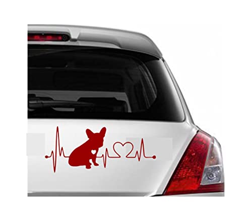 Image of Vinyl French Bulldog Heartbeat Glossy Car Glass Door Sticker 7 x 3 Inches Maroon