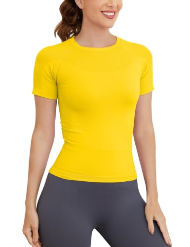 Image of MathCat Seamless Workout Tops for Women Short Sleeve T-Shirt | Slim Fit, Compression, Quick Dry, Lightweight, Mesh Vents, Chafe-Free, Hip Length, Workout, Yoga, Running, Athletic